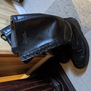 Dr Martens Tall Combat Boots Leather Black Lace Up Boots Size 9.5